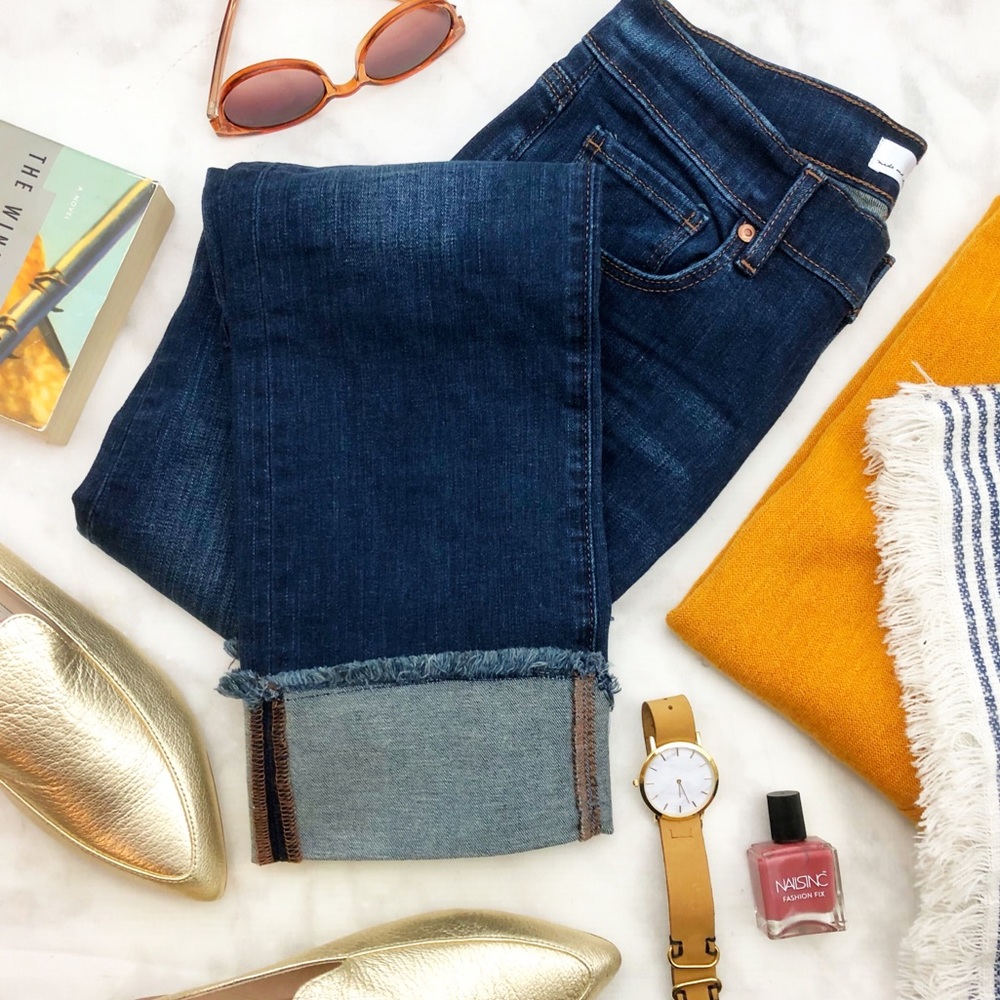 Dark Wash Cuffed Straight Leg Jeans